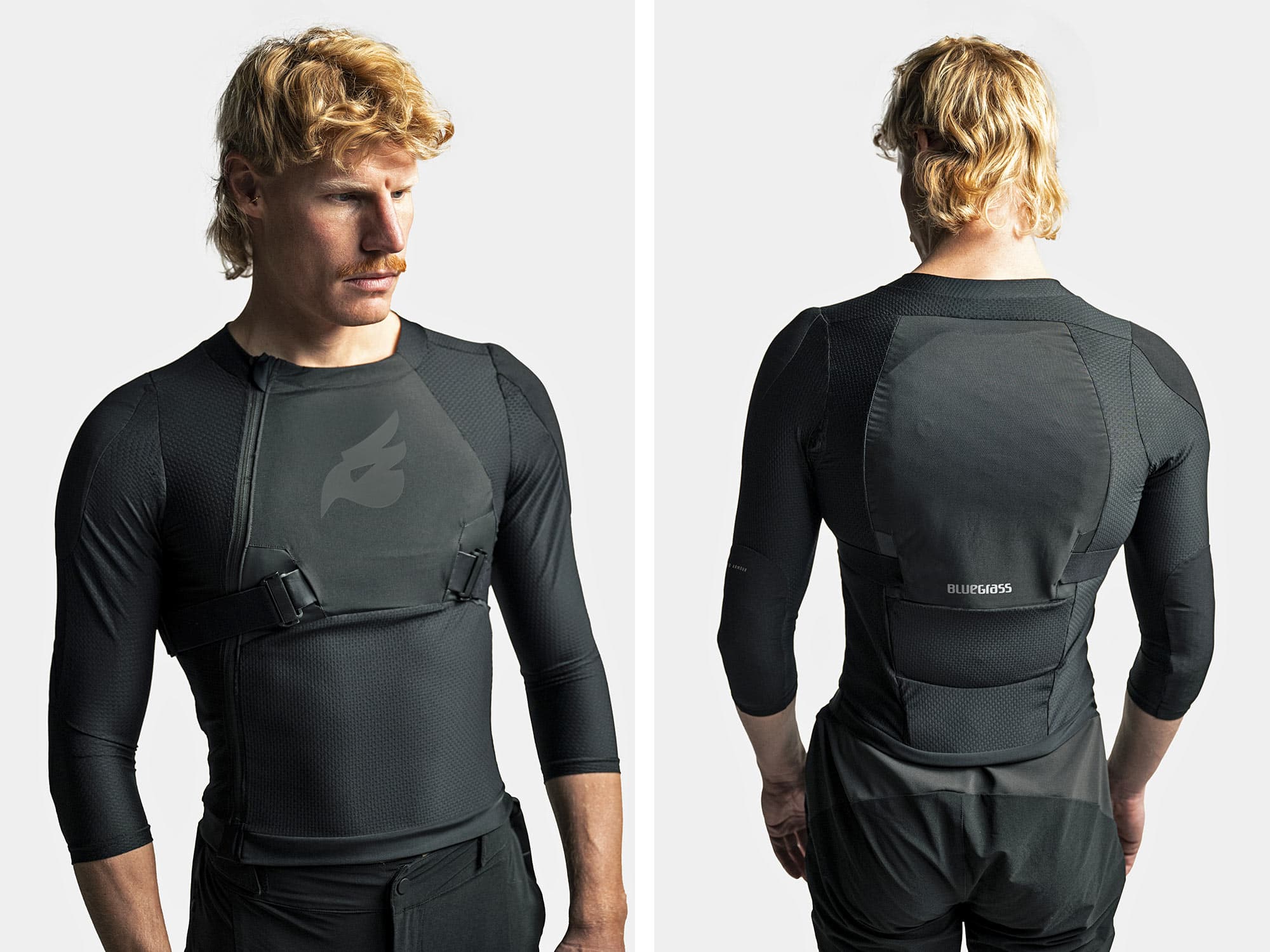 Bluegrass Art Armour is a chest, back, shoulder & elbow protector baselater: studio model photos